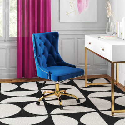 Mercer41 Evelyn Diamond Tufted Vanity Chair with Leatherette Cushioned Seat Wheeled Base Vanity Seat Wayfair